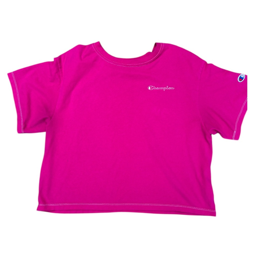 Champion Authentic Athletic Hot Pink Large Cotton Crop Short Sleeve Tee Shirt - Picture 3 of 12